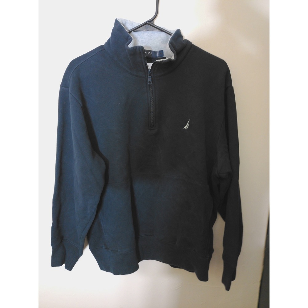 Nautica Quarter-Zip Pullover Men Large Navy Blue Classic Preppy Nautical Fleece